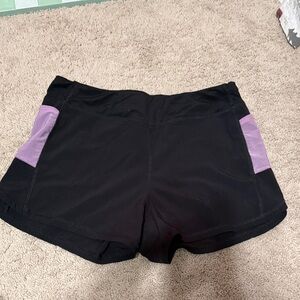 Justice Black Athletic Shorts with Lavender Side Panels